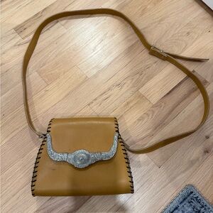 Ann Turk Vintage Tan and Silver Plated Crosbody Bag